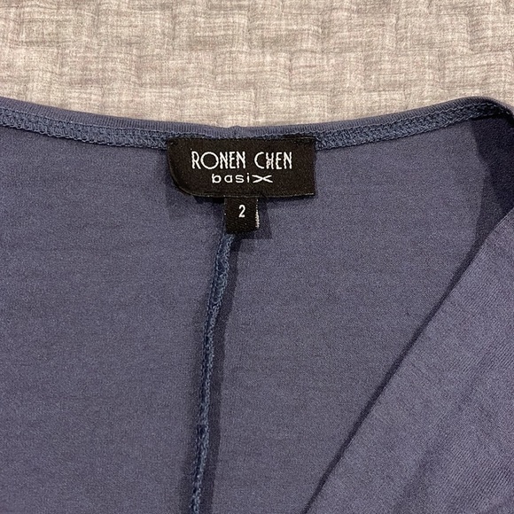 Ronen Chen Basix Dusty Slate Blue Dress with front detail and long sleeve - Picture 9 of 12